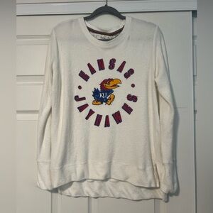 Vintage University of Kansas Jayhawks White Terry Crewneck‎ Sweater Pressbox